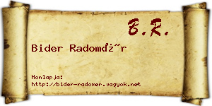 Bider Radomér névjegykártya